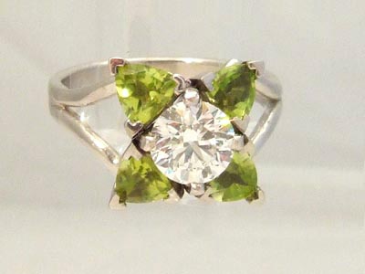 Diamond Peridot Engagement Ring
